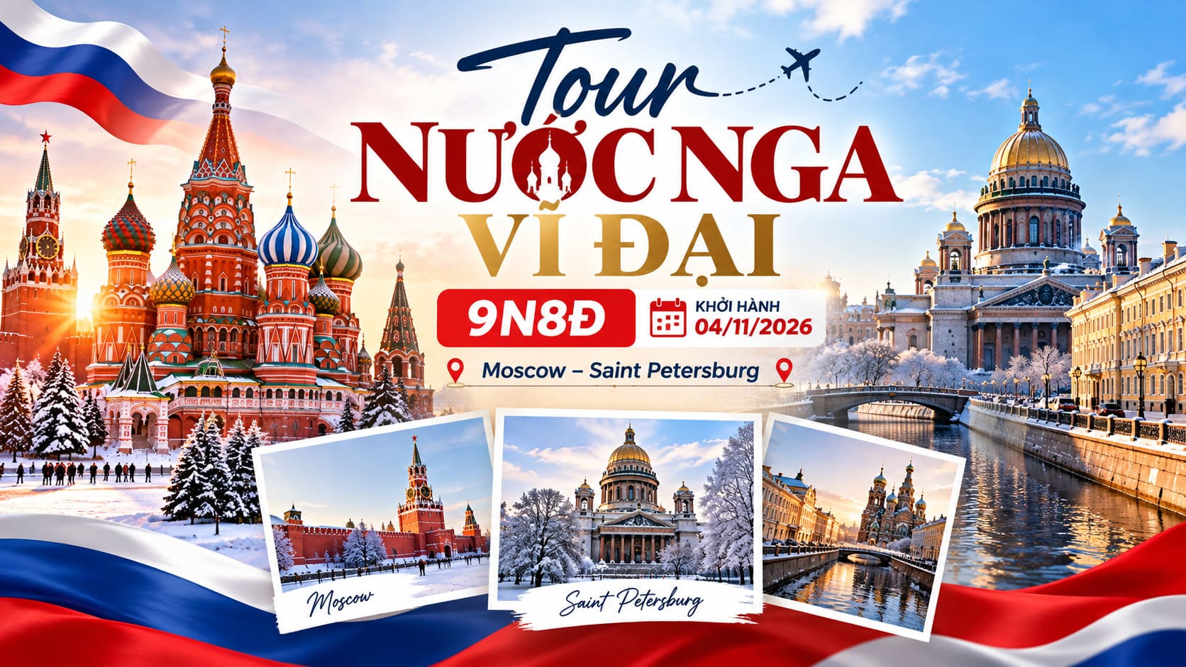 Tour Nước Nga vĩ đại 9N8Đ khởi hành 04/11/2026: Moscow – Saint Petersburg